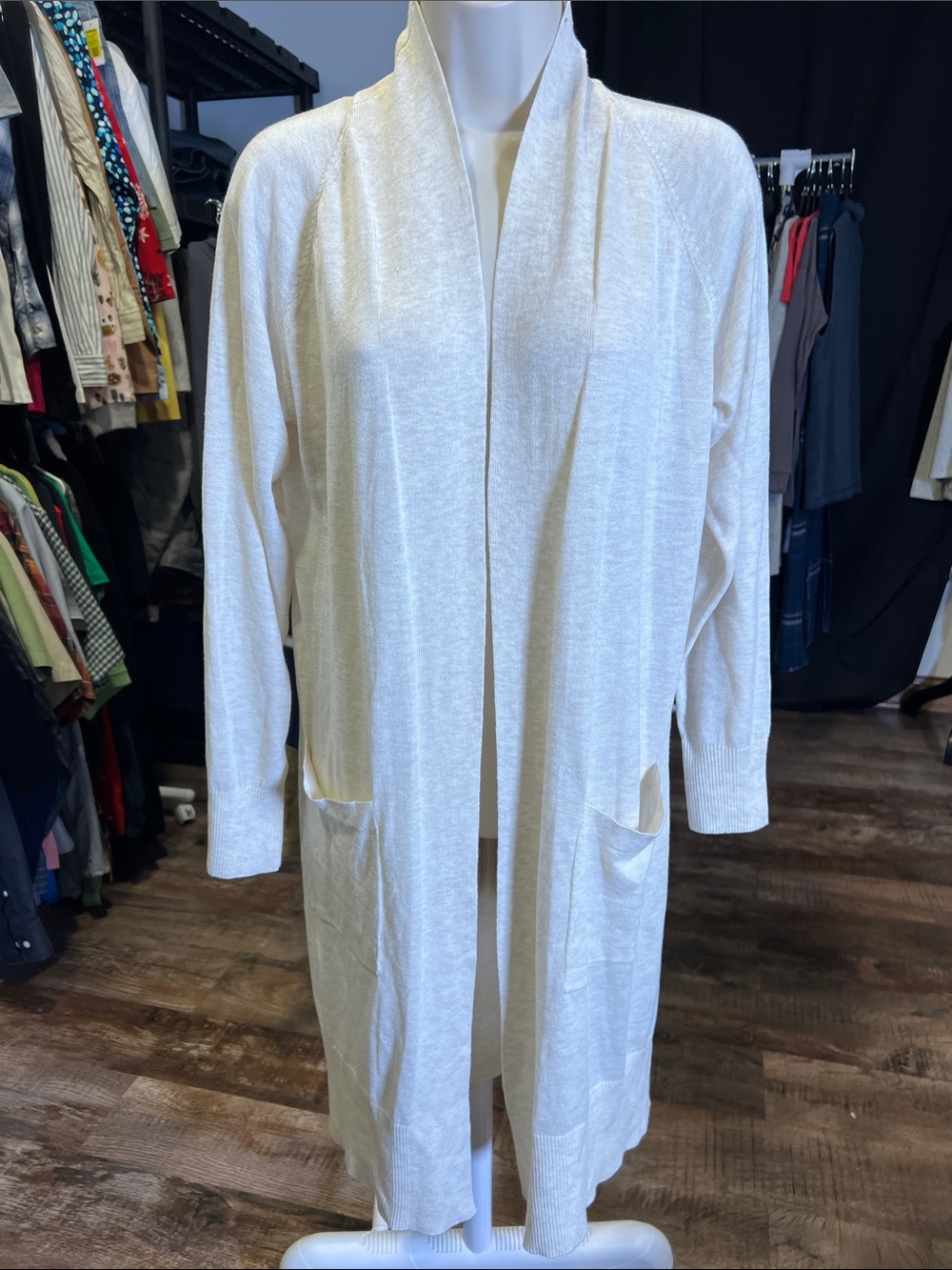 a new day Cream Open-Front Long Knit Cardigan